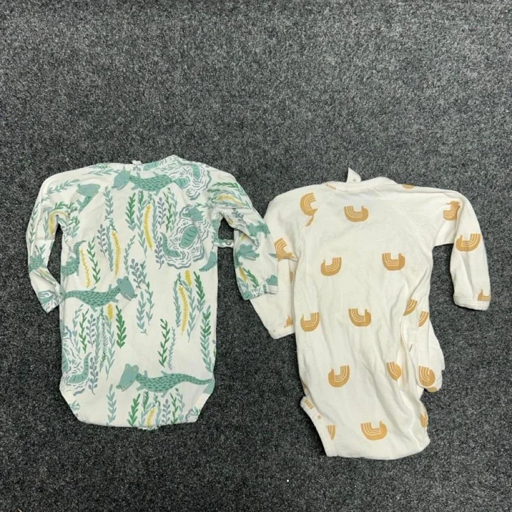 Kate Quinn Bodysuit Set 6-12M White Tan Green Organic Cotton Kimono Wrap 2pk